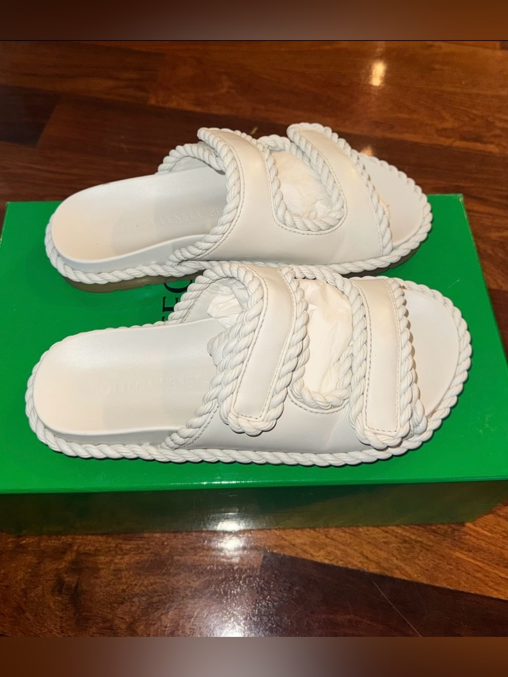 Bottega Veneta White Braided Strap Slide Sandals - Picture 5 of 5